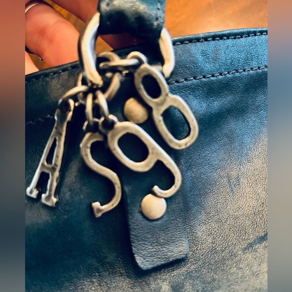 NWT A.S. 98 leather unisex Ocean Blue with black trim zipper satchel bag - Picture 12 of 13